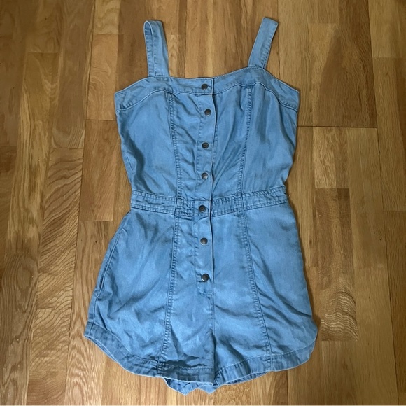 RVCA Pants - RVCA Blue Denim Button-Up Romper